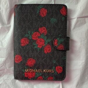 Michael Kors Black and Red Floral Pasport Holder Wallet NWOT